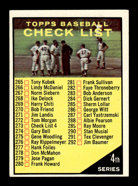 1961 Topps #273a 4th Series Checklist: 265-352 EXMT KC10008543