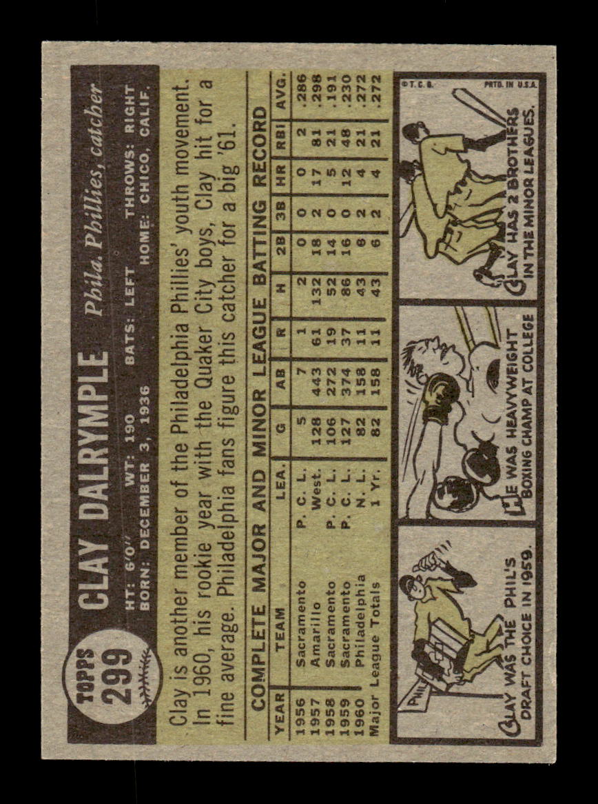 1961 Topps #299 Clay Dalrymple Philadelphia Phillies EXMT KC10008566