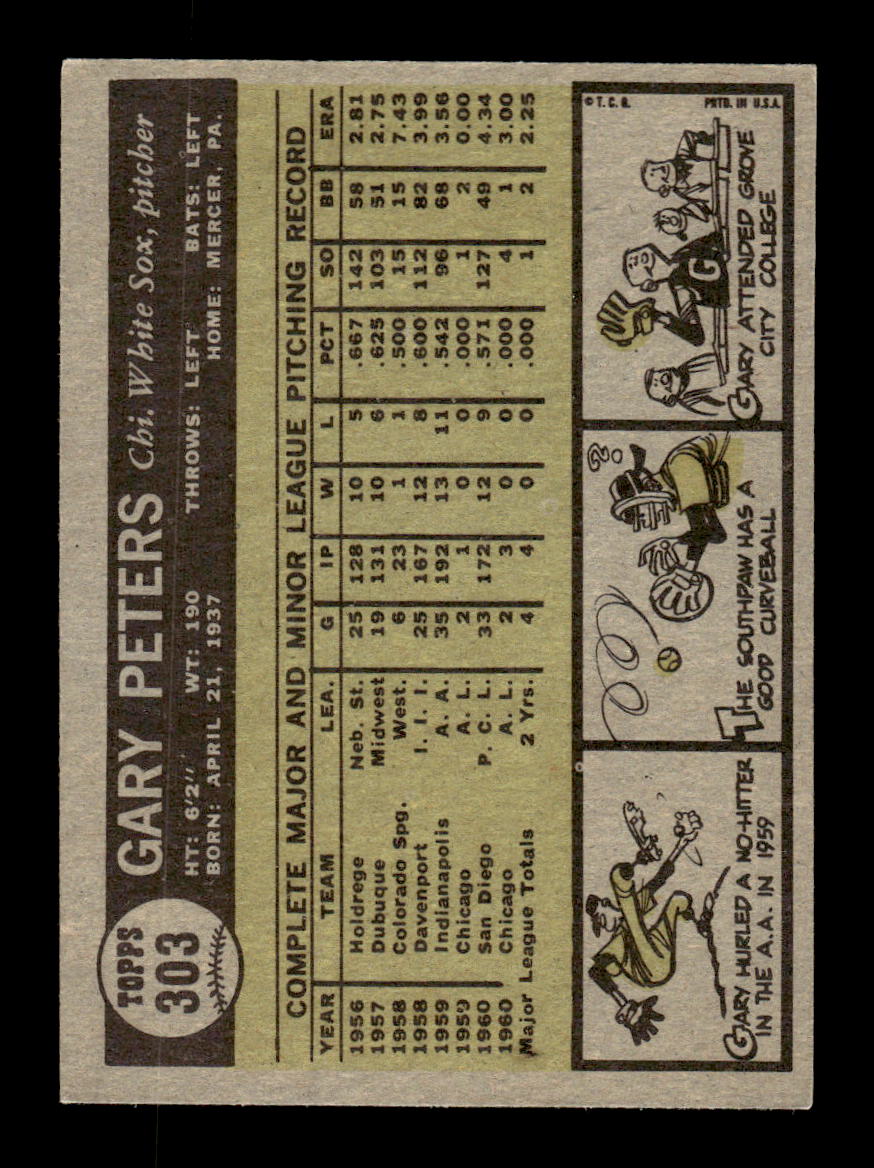 1961 Topps #303 Gary Peters Chicago White Sox EXMT KC10008569