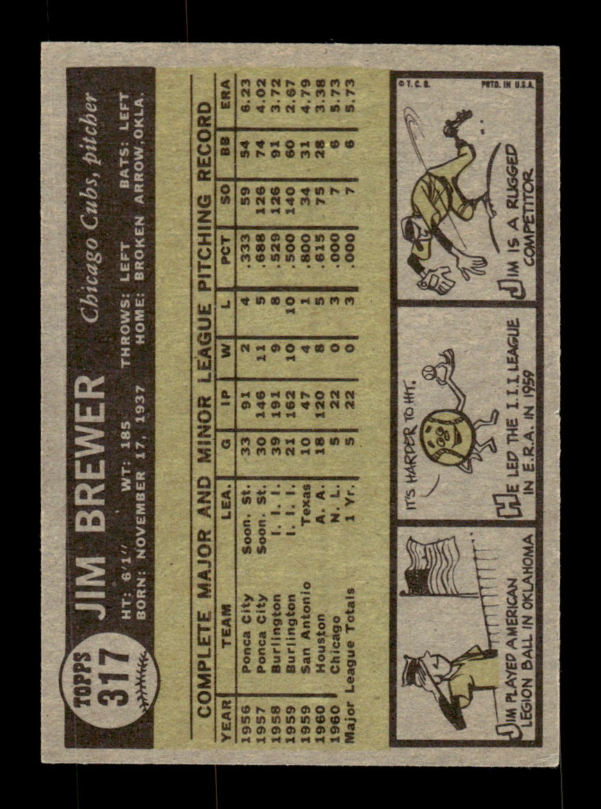 1961 Topps #317 Jim Brewer Chicago Cubs EXMT KC10008574