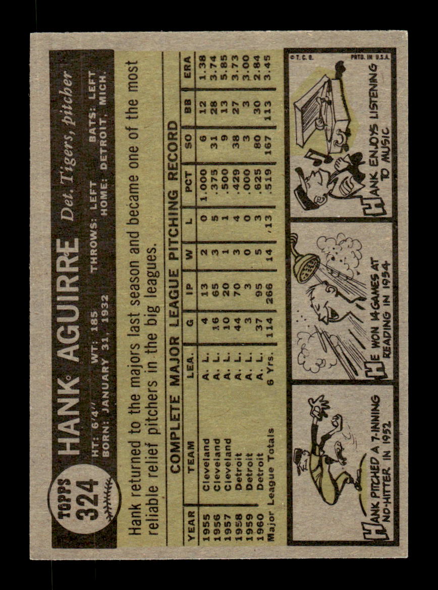1961 Topps #324 Hank Aguirre Detroit Tigers EXMT KC10008579
