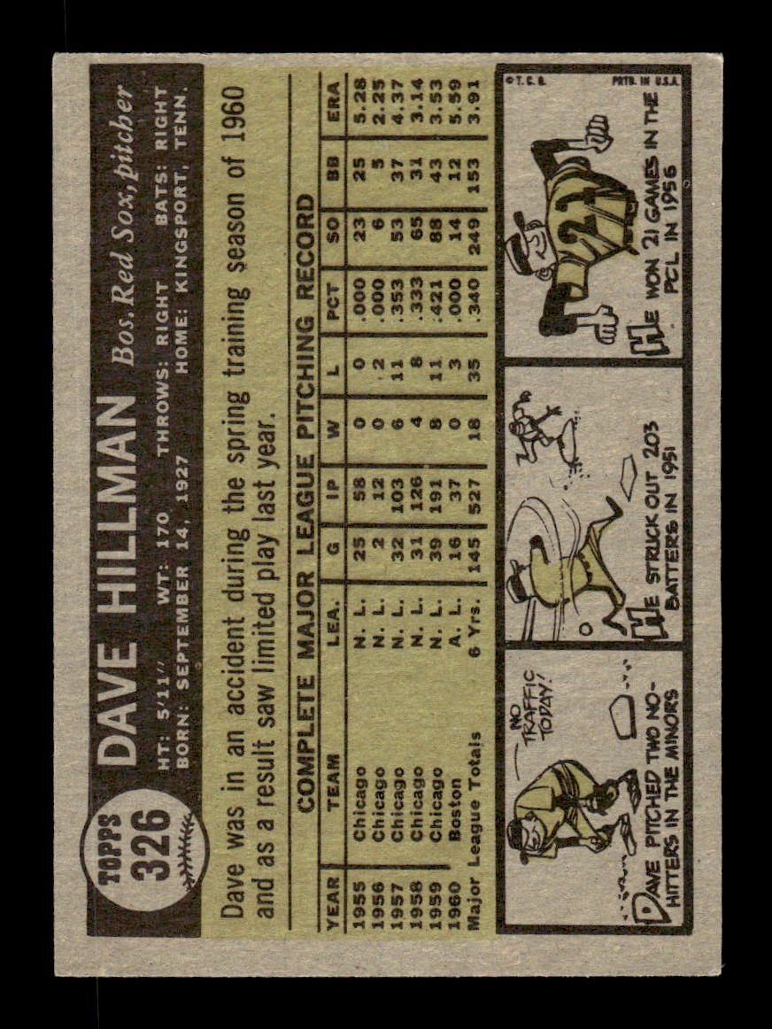1961 Topps #326 Dave Hillman Boston Red Sox EXMT KC10008581