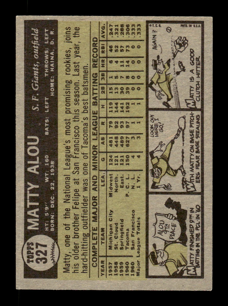 1961 Topps #327 Matty Alou San Francisco Giants EXMT KC10008582