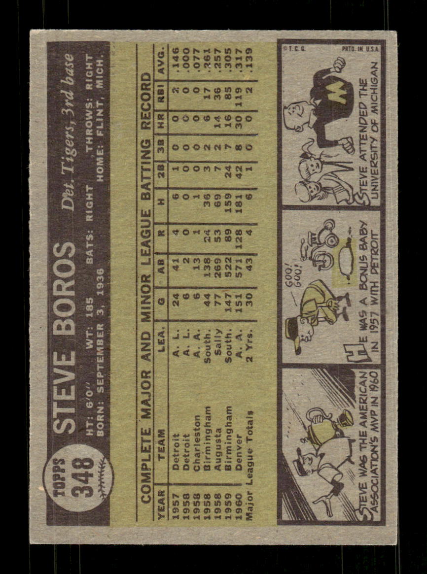 1961 Topps #348 Steve Boros Detroit Tigers EXMT KC10008599