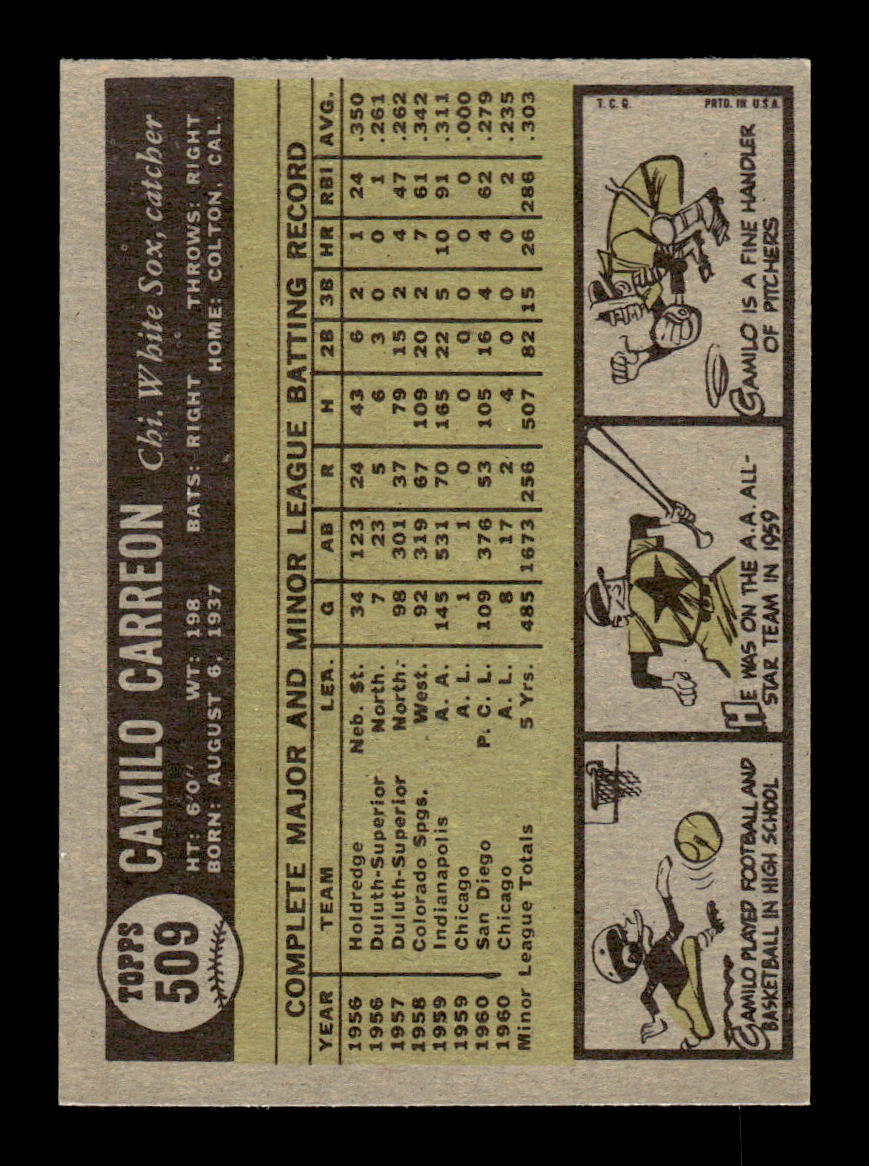 1961 Topps #509 Camilo Carreon Chicago White Sox NMT KC10008686