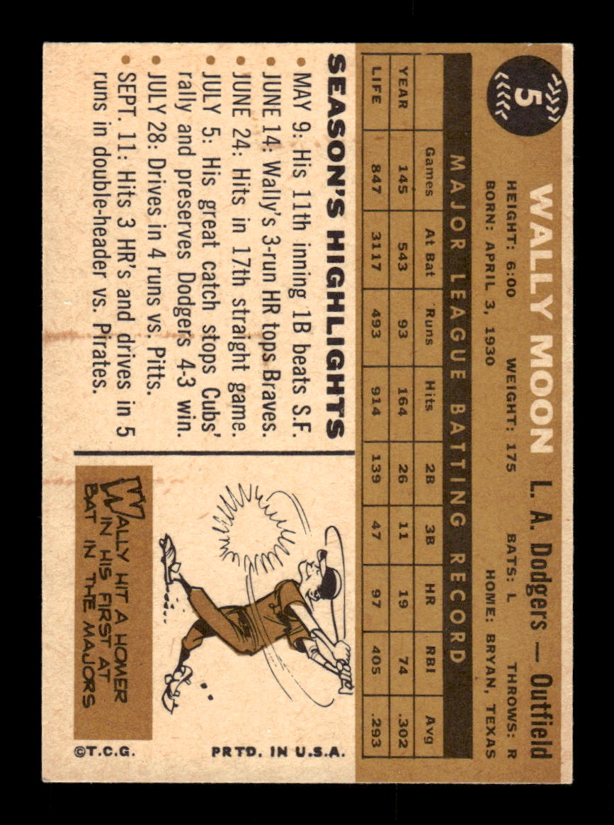 1960 Topps #5 Wally Moon Los Angeles Dodgers EXMT+ KC10008700