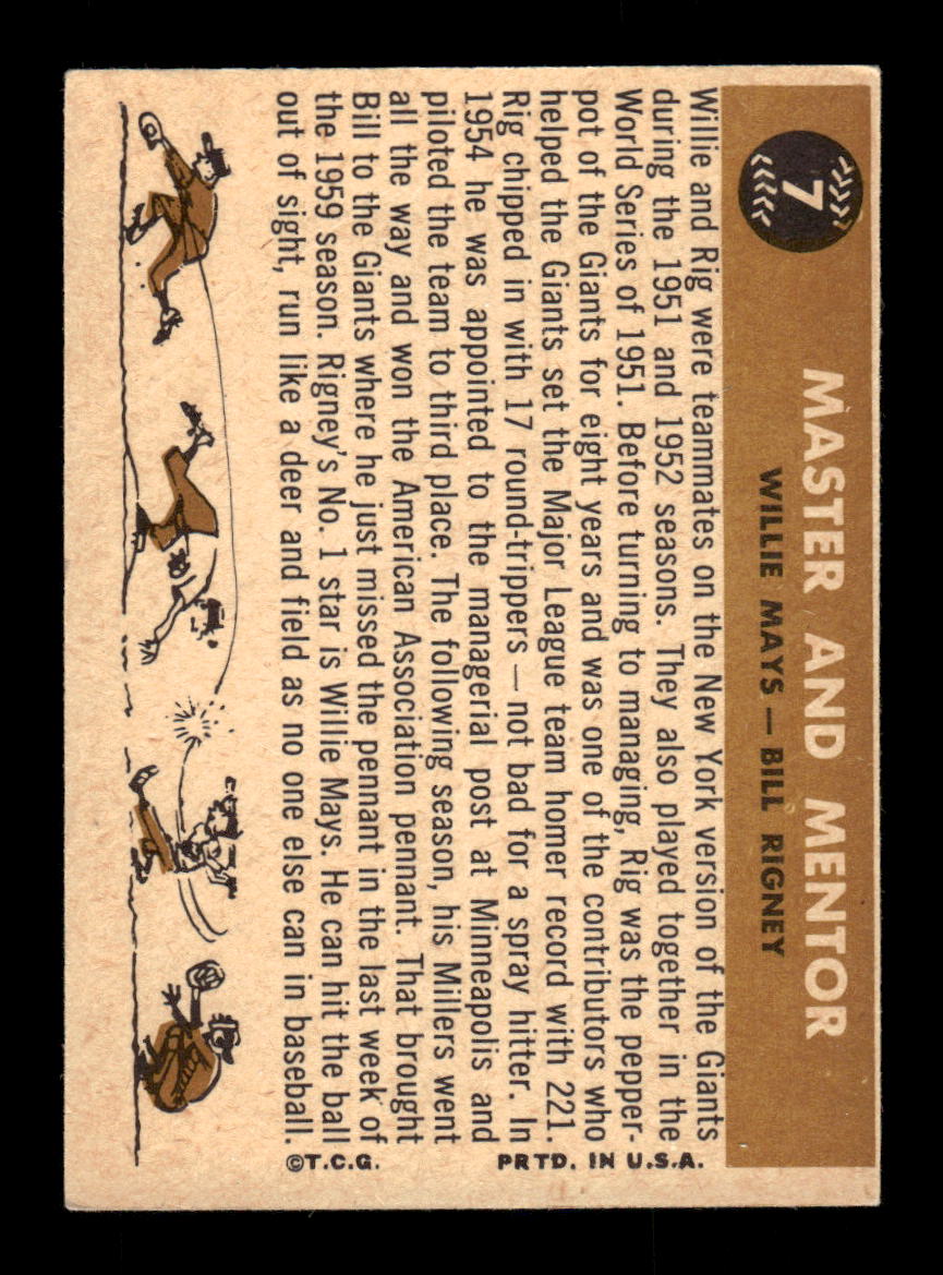 1960 Topps #7 Master Mentor Willie Mays Bill Rigney EXMT KC10008702