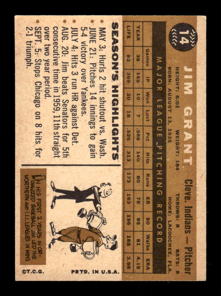 1960 Topps #14 Jim Grant Cleveland Indians EXMT KC10008707