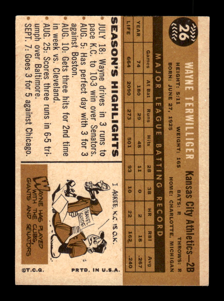 1960 Topps #26 Wayne Terwilliger Kansas City Athletics EXMT KC10008717