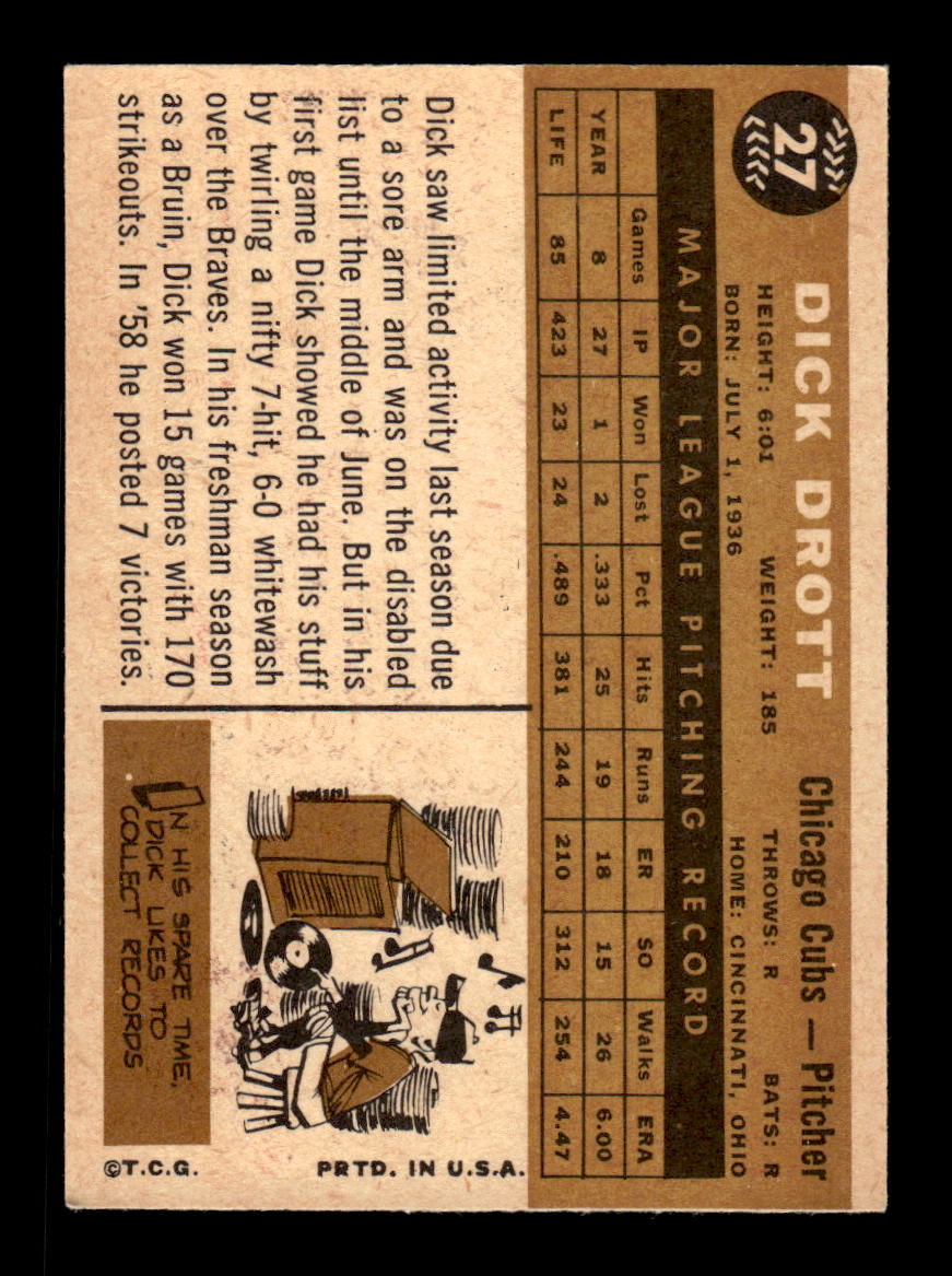 1960 Topps #27 Dick Drott Chicago Cubs EXMT KC10008718