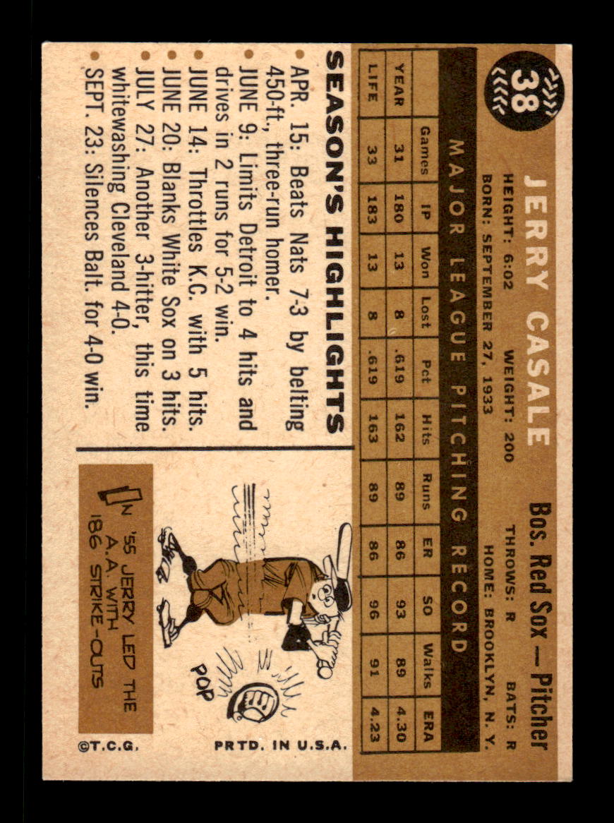 1960 Topps #38 Jerry Casale Boston Red Sox EXMT KC10008724
