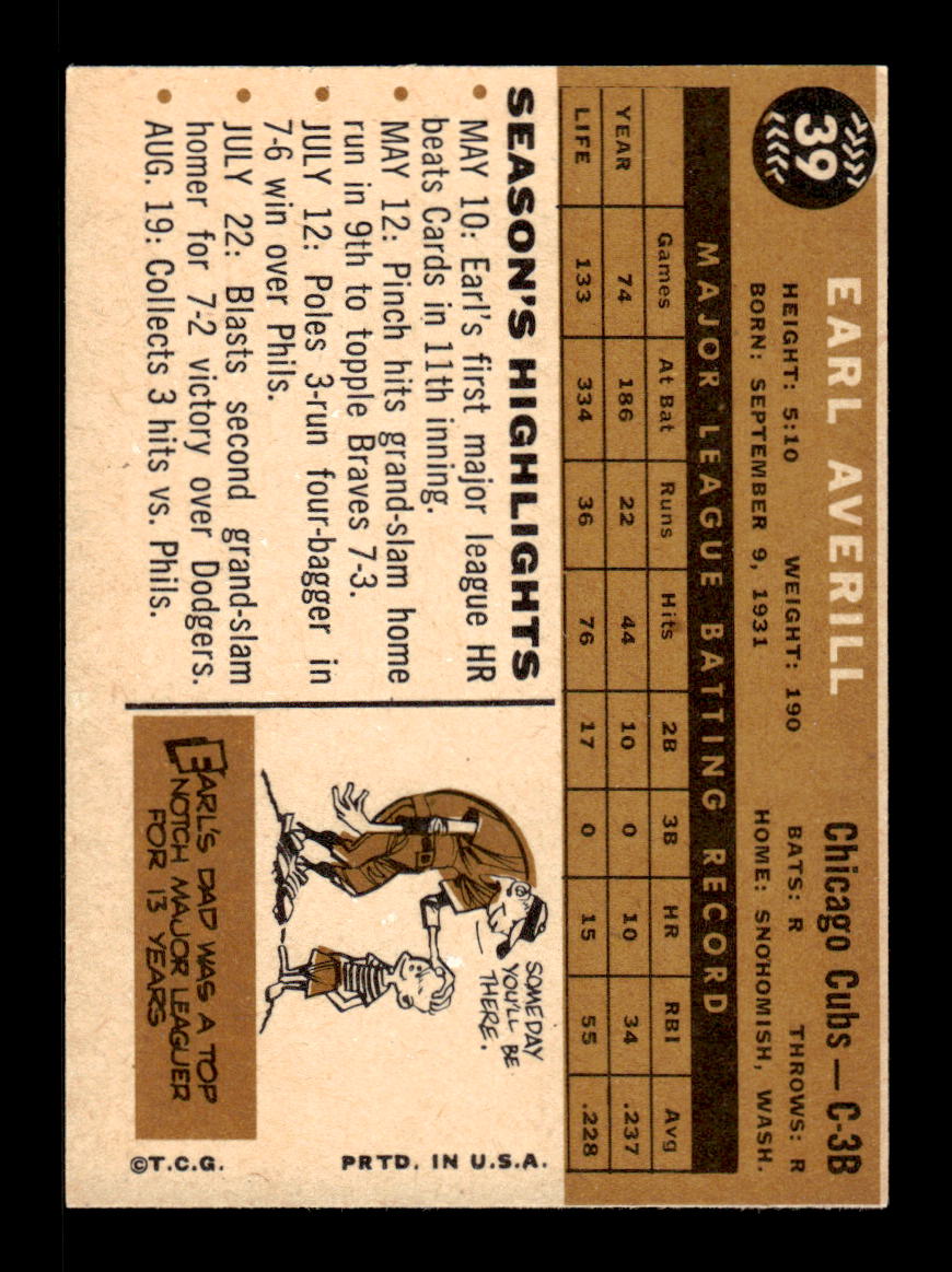 1960 Topps #39 Earl Averill Chicago Cubs EXMT KC10008725