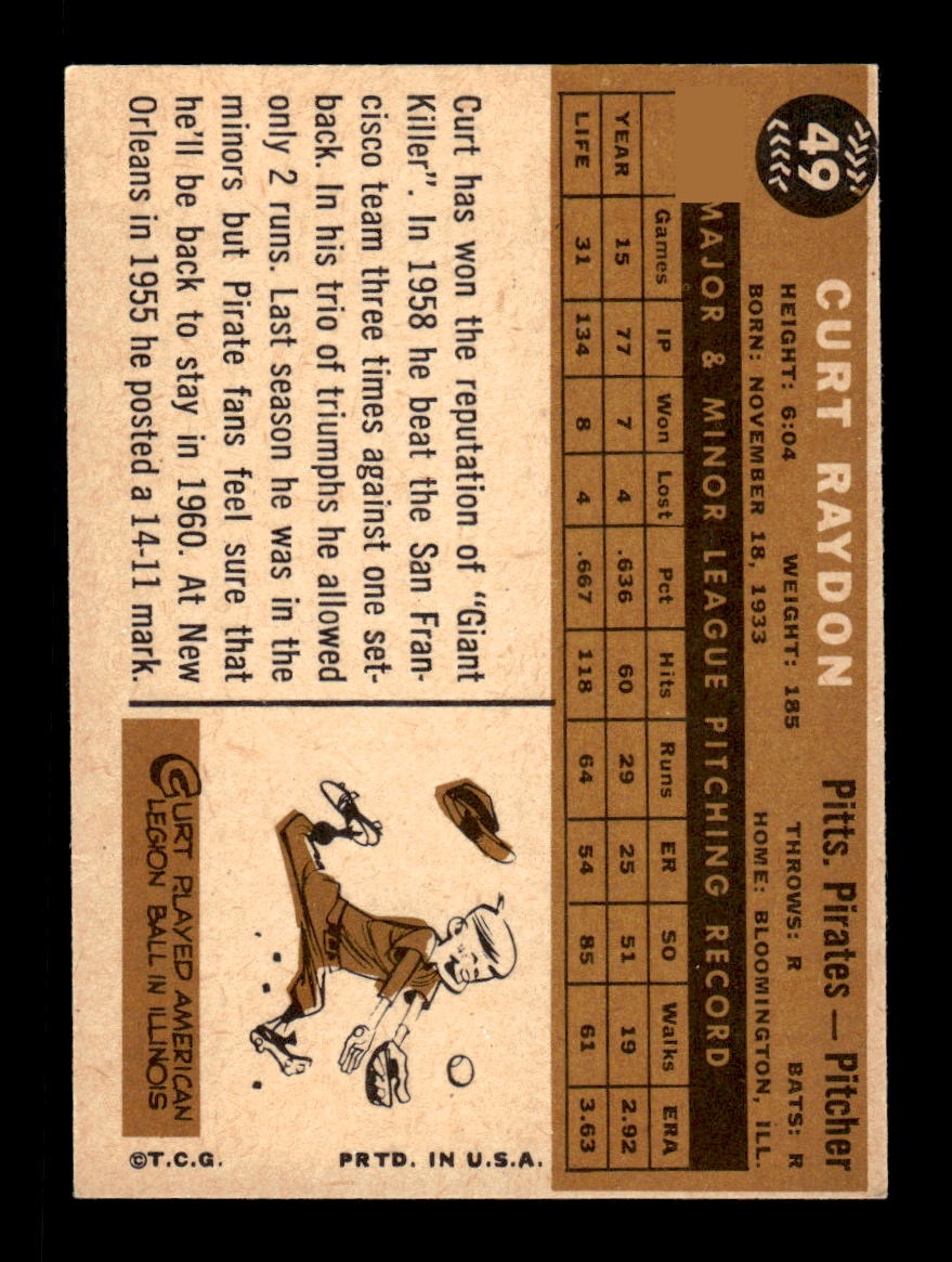 1960 Topps #49 Curt Raydon Pittsburgh Pirates EXMT KC10008734