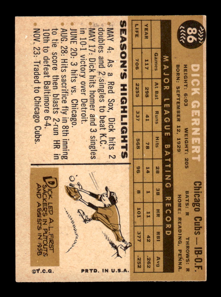 1960 Topps #86 Dick Gernert Chicago Cubs EXMT KC10008762