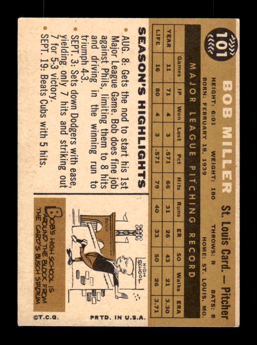 1960 Topps #101 Bob Miller St. Louis Cardinals EXMT KC10008774