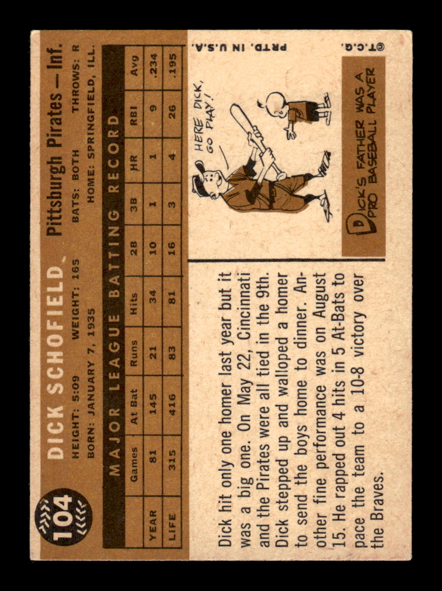 1960 Topps #104 Dick Schofield Pittsburgh Pirates EXMT KC10008777