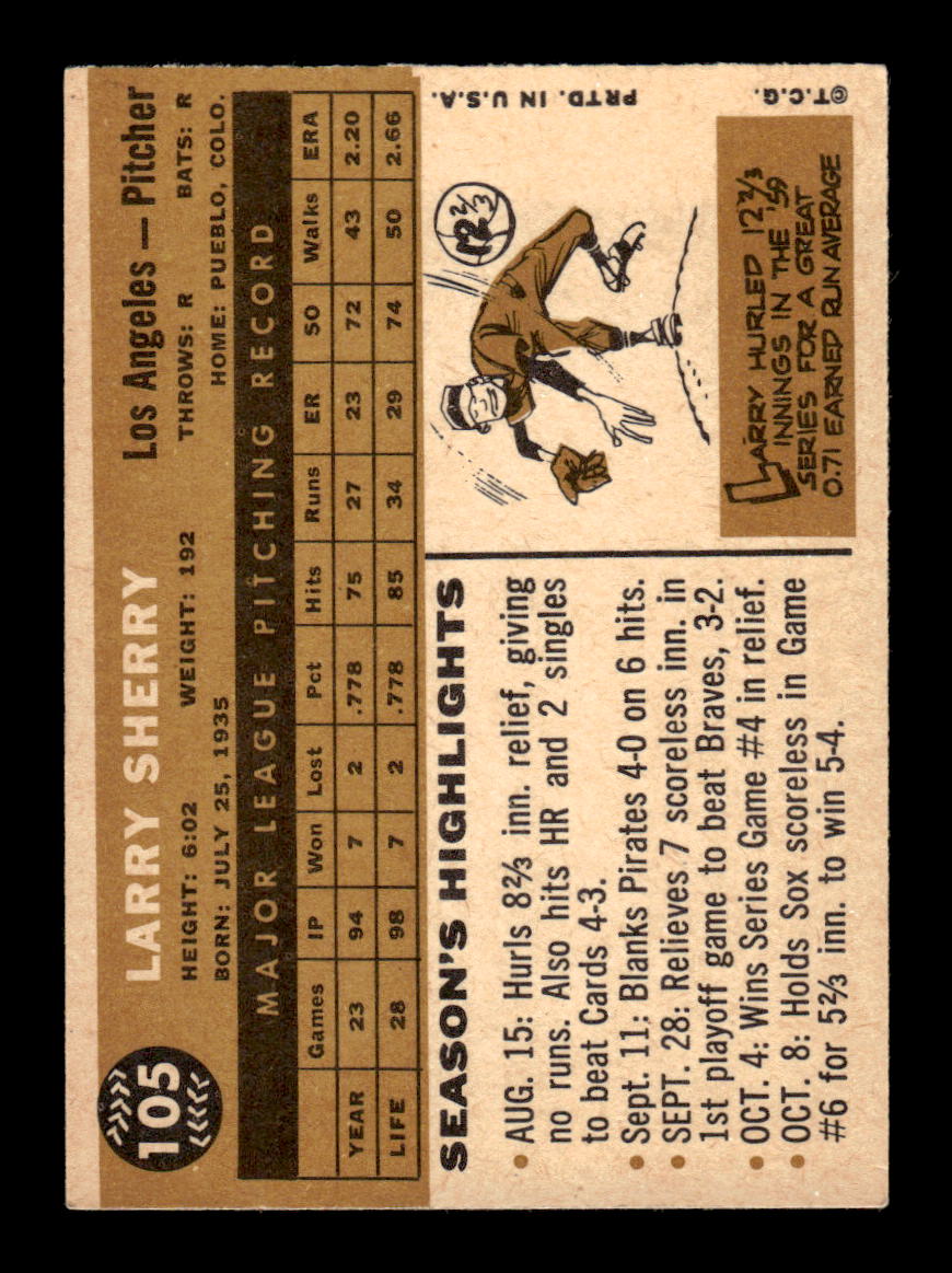 1960 Topps #105 Larry Sherry Los Angeles Dodgers EXMT KC10008778
