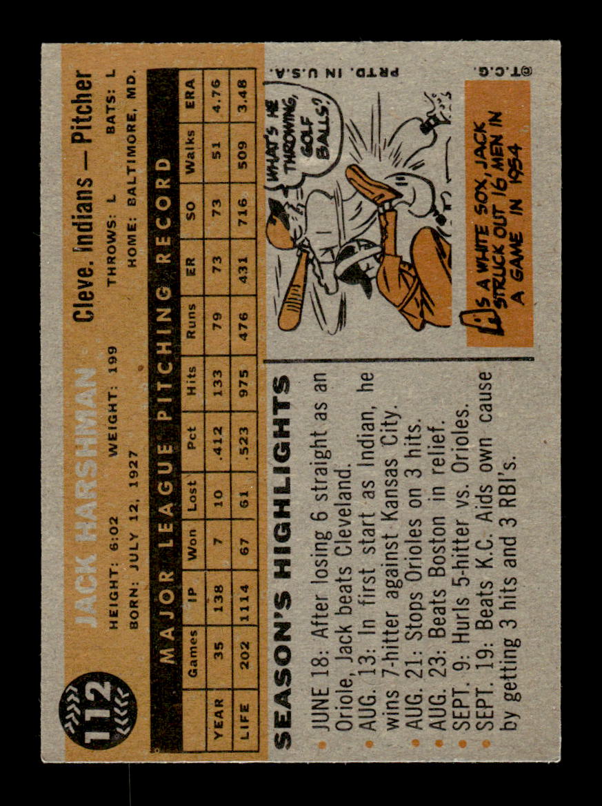 1960 Topps #112 Jack Harshman Cleveland Indians EXMT KC10008785