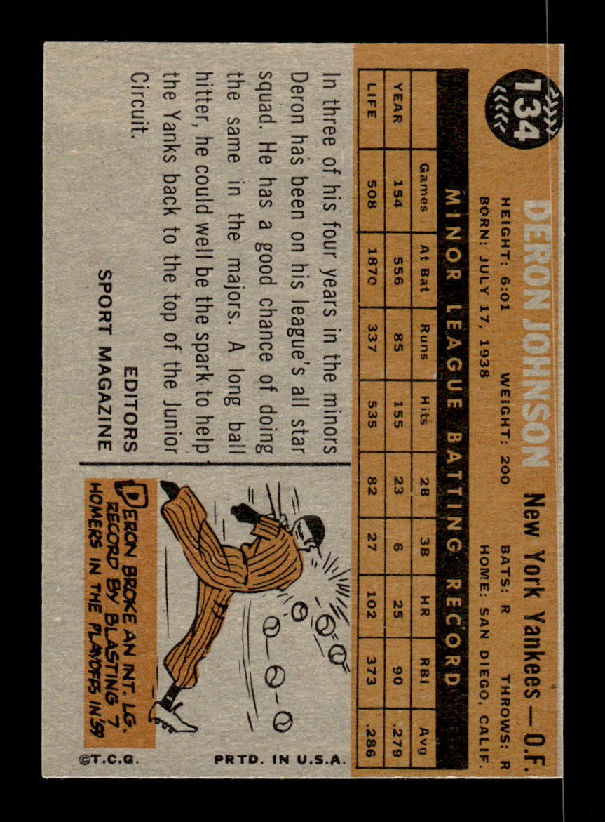 1960 Topps #134 Deron Johnson New York Yankees EXMT KC10008804