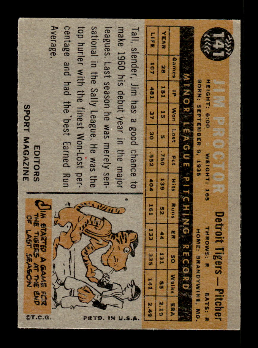 1960 Topps #141 Jim Proctor Detroit Tigers EXMT KC10008809