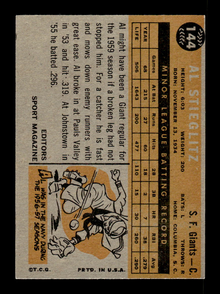 1960 Topps #144 Al Stieglitz San Francisco Giants EXMT KC10008811