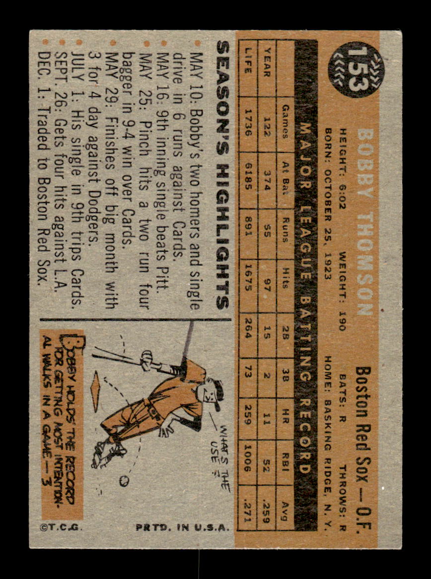 1960 Topps #153 Bobby Thomson Boston Red Sox EXMT KC10008818