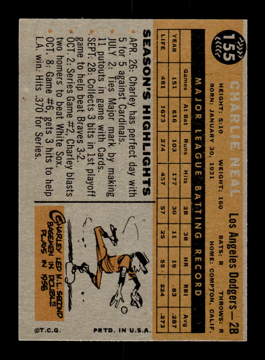 1960 Topps #155 Charlie Neal Los Angeles Dodgers EXMT KC10008820