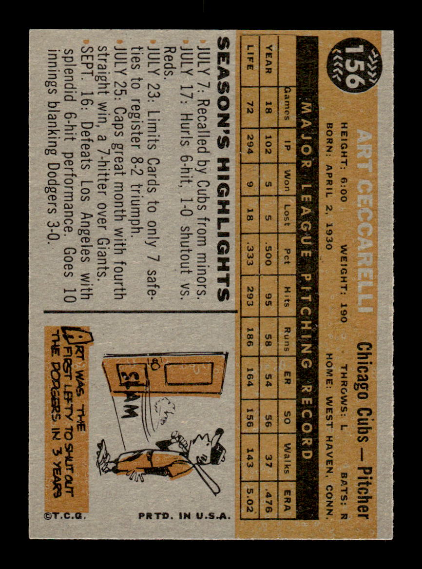 1960 Topps #156 Art Ceccarelli Chicago Cubs EXMT KC10008821
