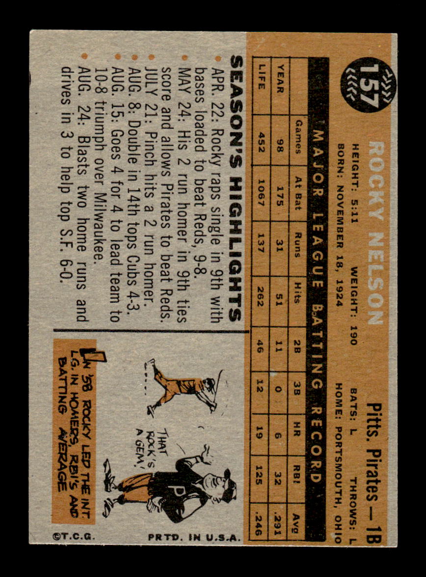 1960 Topps #157 Rocky Nelson Pittsburgh Pirates EXMT KC10008822