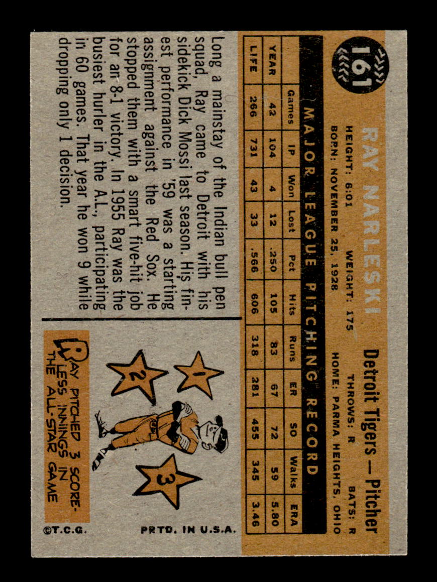 1960 Topps #161 Ray Narleski Detroit Tigers NMT KC10008824