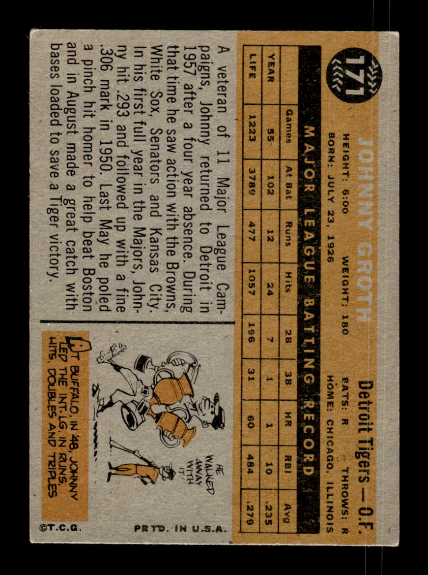 1960 Topps #171 Johnny Groth Detroit Tigers EXMT KC10008832