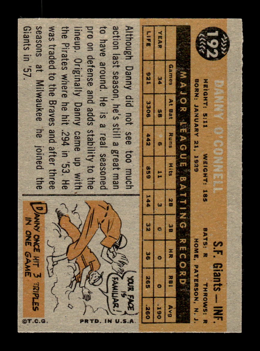 1960 Topps #192 Danny O'Connell San Francisco Giants EXMT KC10008852