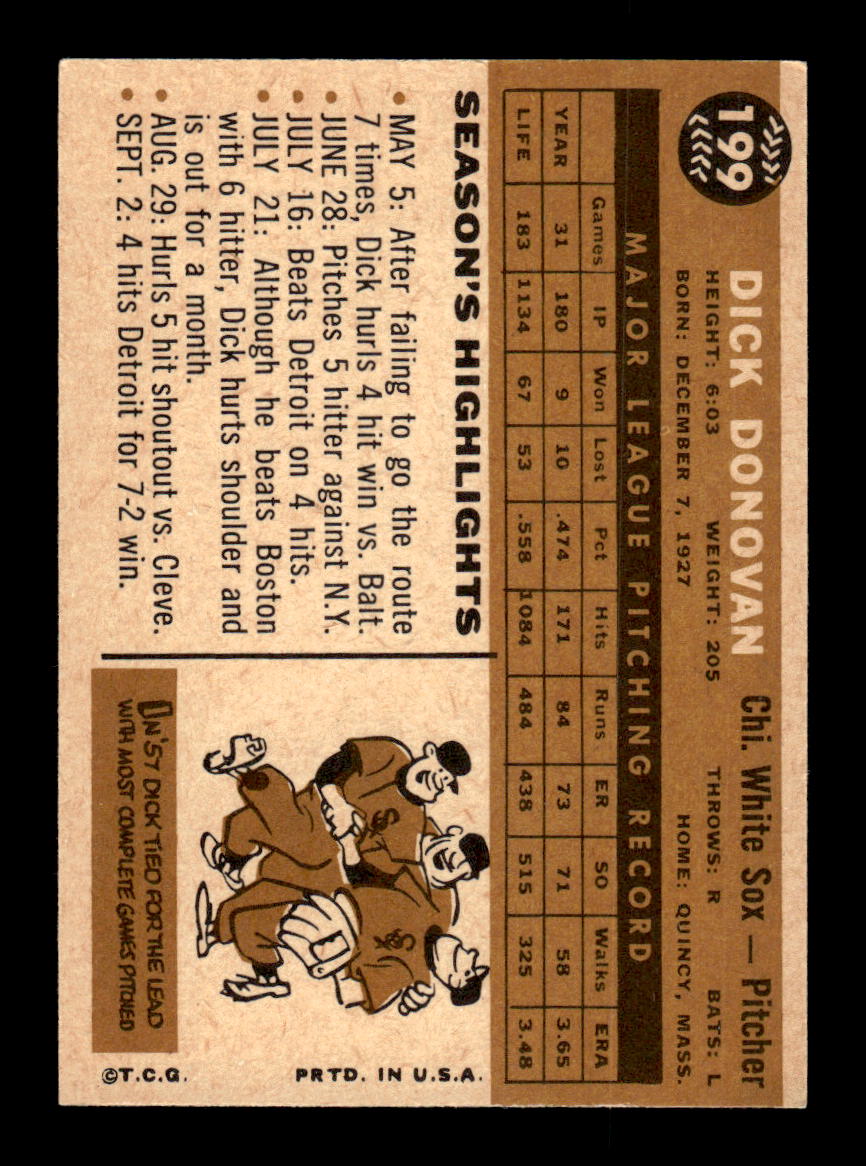 1960 Topps #199 Dick Donovan Chicago White Sox NMT KC10008858
