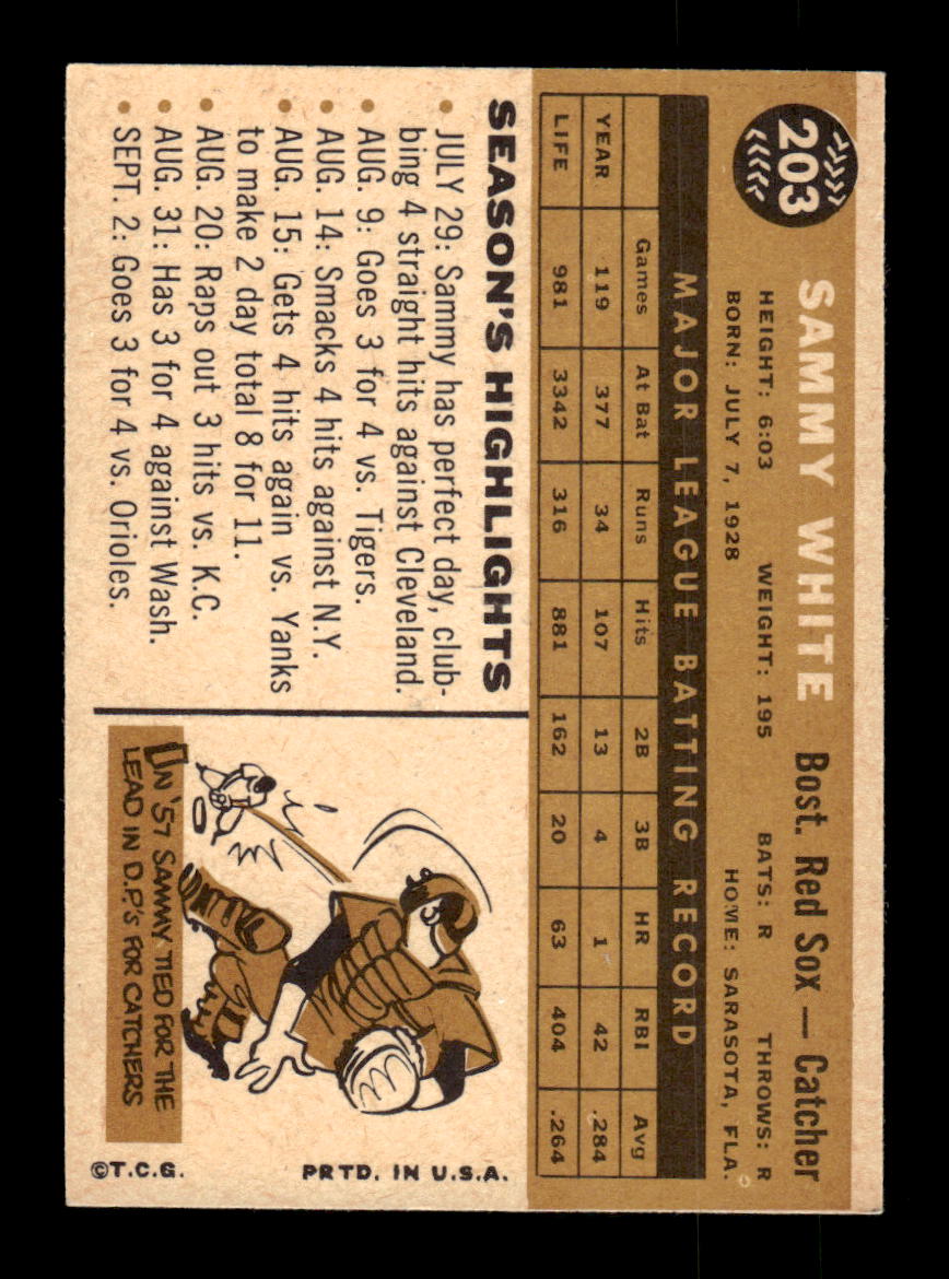 1960 Topps #203 Sammy White Boston Red Sox EXMT KC10008861