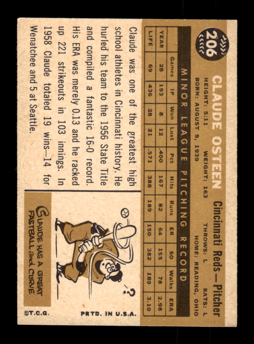 1960 Topps #206 Claude Osteen Cincinnati Reds EXMT KC10008863