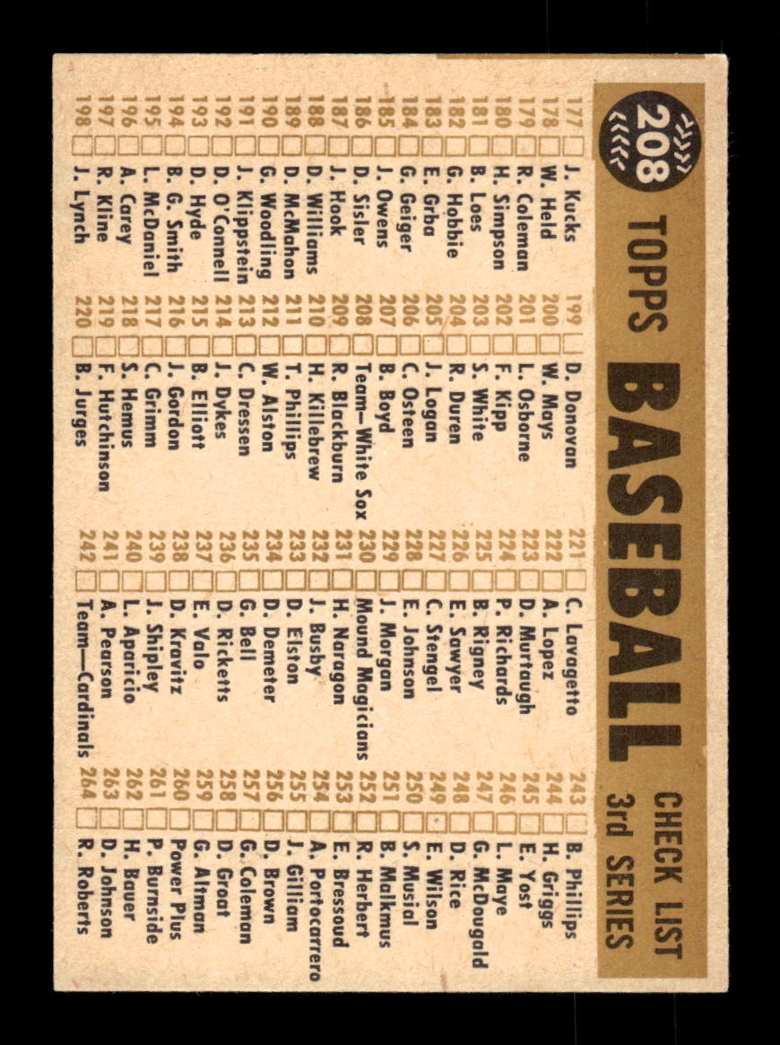 1960 Topps #208 Chicago White Sox Chicago White Sox EXMT KC10008865