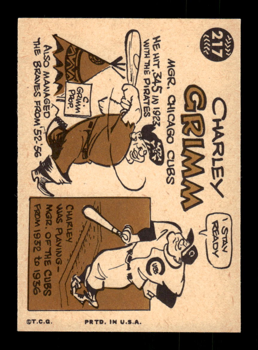 1960 Topps #217 Charley Grimm Chicago Cubs EXMT KC10008870