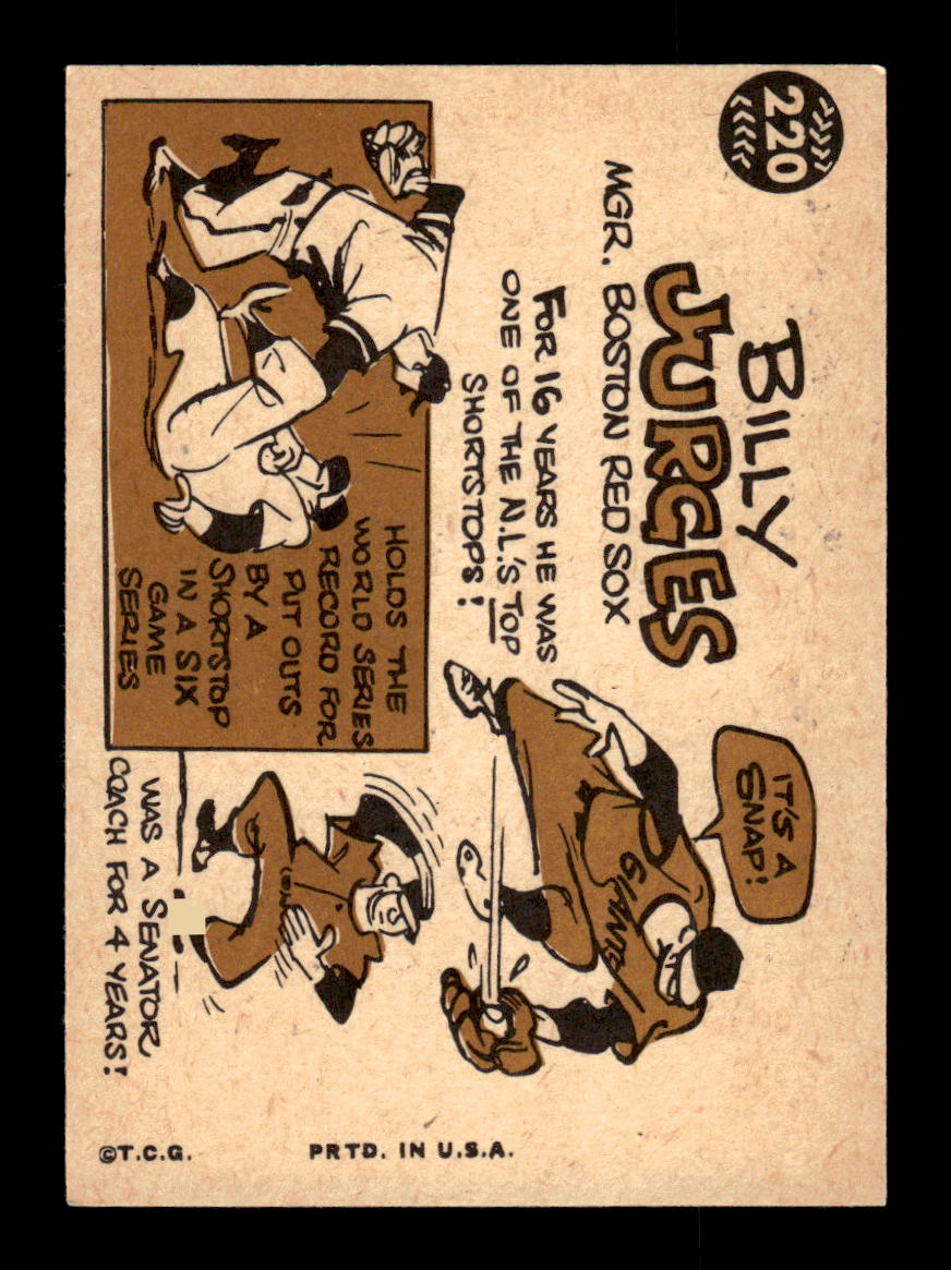 1960 Topps #220 Billy Jurges Boston Red Sox EXMT KC10008873