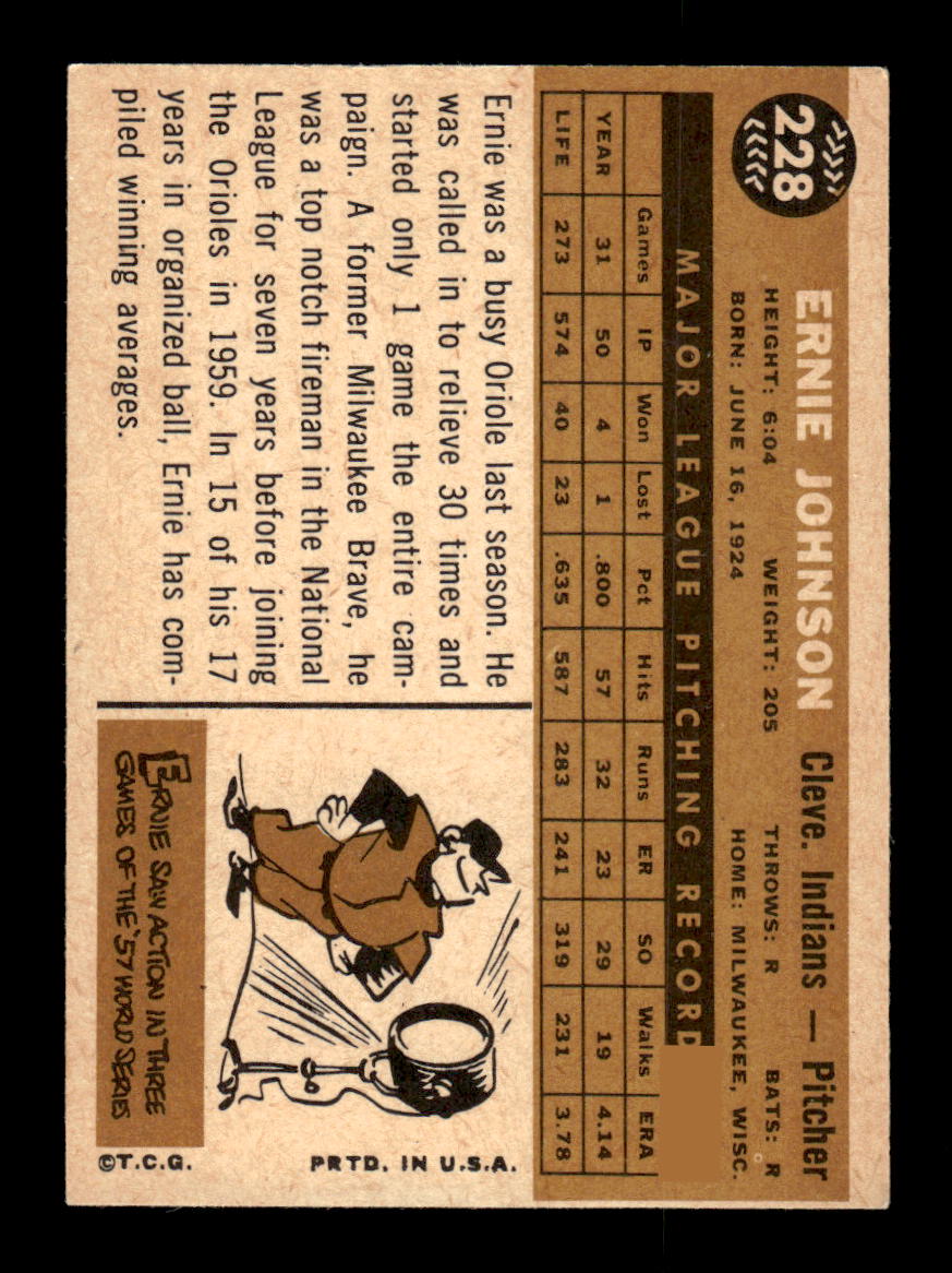 1960 Topps #228 Ernie Johnson Cleveland Indians EXMT KC10008880