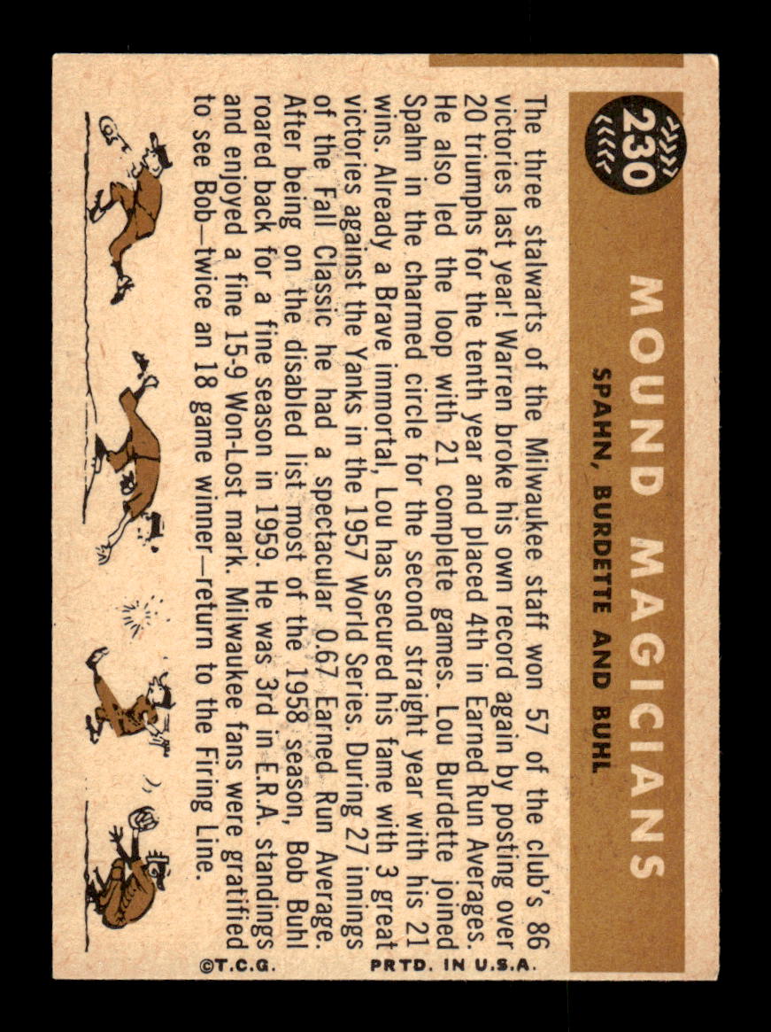 1960 Topps #230 Mound Magicians Burdette Spahn Buhl NMT KC10008882