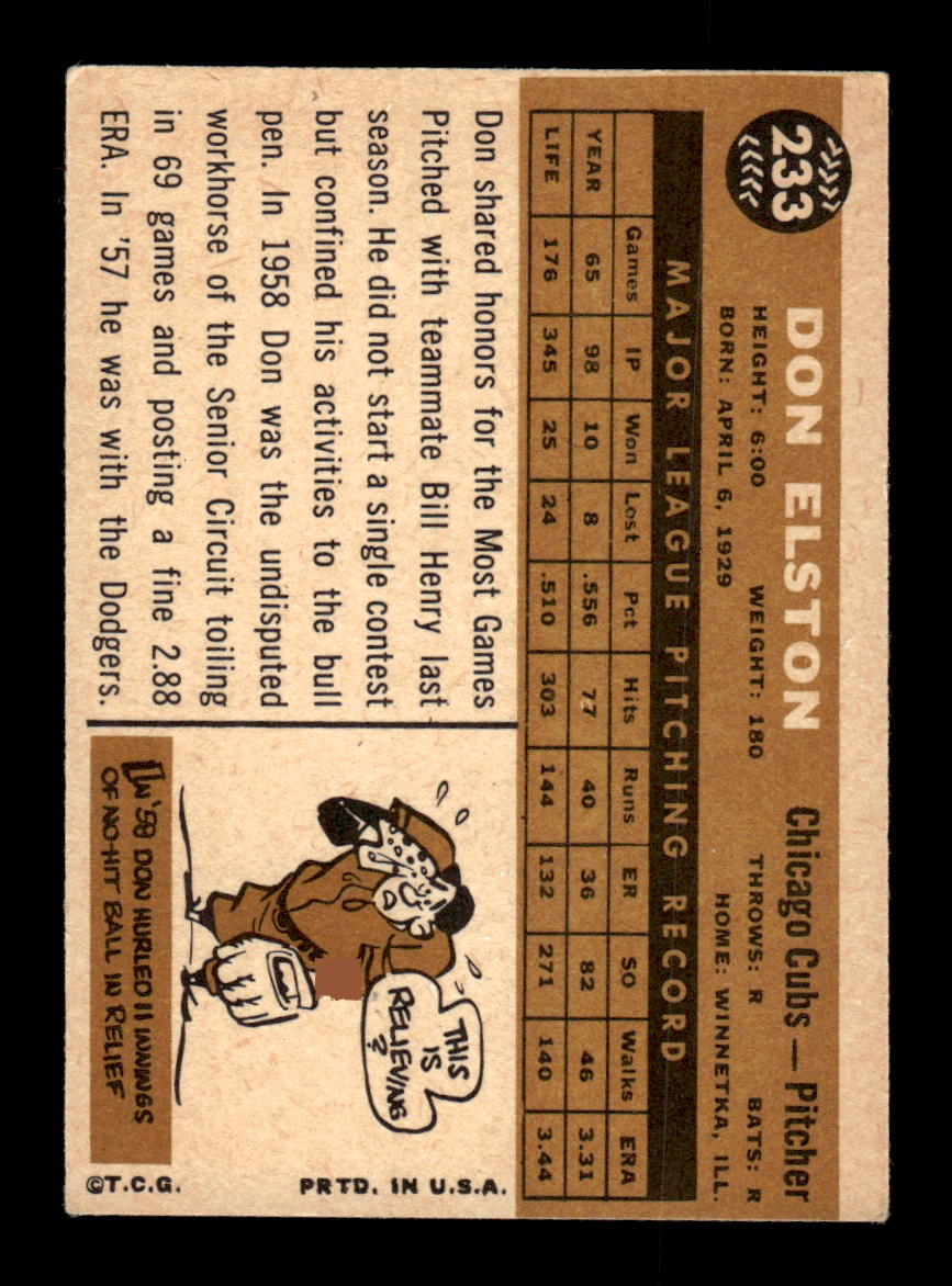 1960 Topps #233 Don Elston Chicago Cubs EX KC10008885