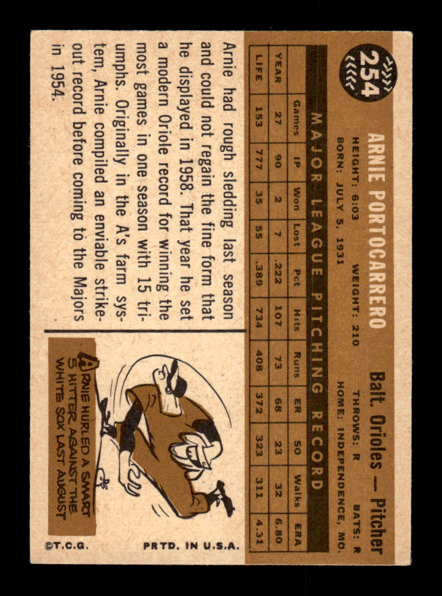 1960 Topps #254 Arnie Portocarrero Baltimore Orioles EXMT KC10008896