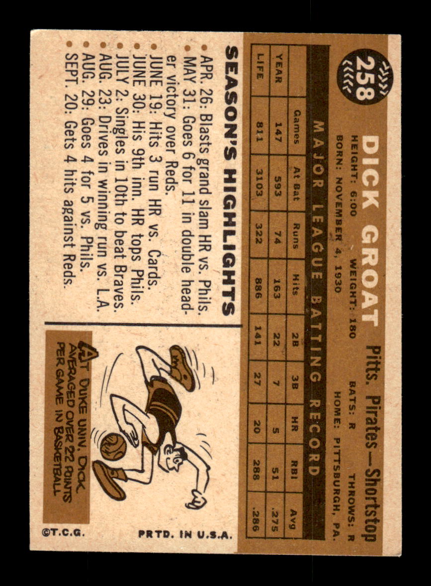 1960 Topps #258 Dick Groat Pittsburgh Pirates NMT KC10008898