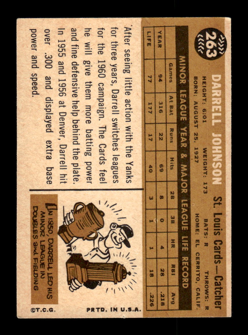 1960 Topps #263 Darrell Johnson St. Louis Cardinals EXMT KC10008900
