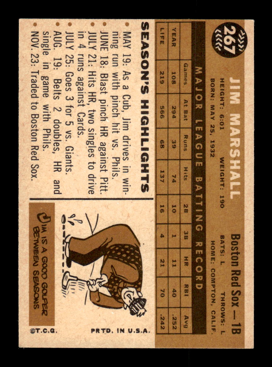1960 Topps #267 Jim Marshall Boston Red Sox EXMT KC10008904
