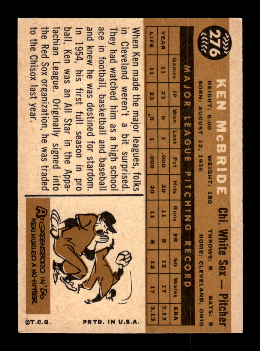 1960 Topps #276 Ken McBride Chicago White Sox EXMT KC10008910