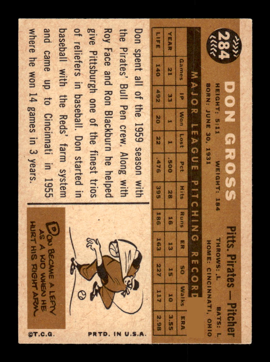 1960 Topps #284 Don Gross Pittsburgh Pirates EXMT KC10008916