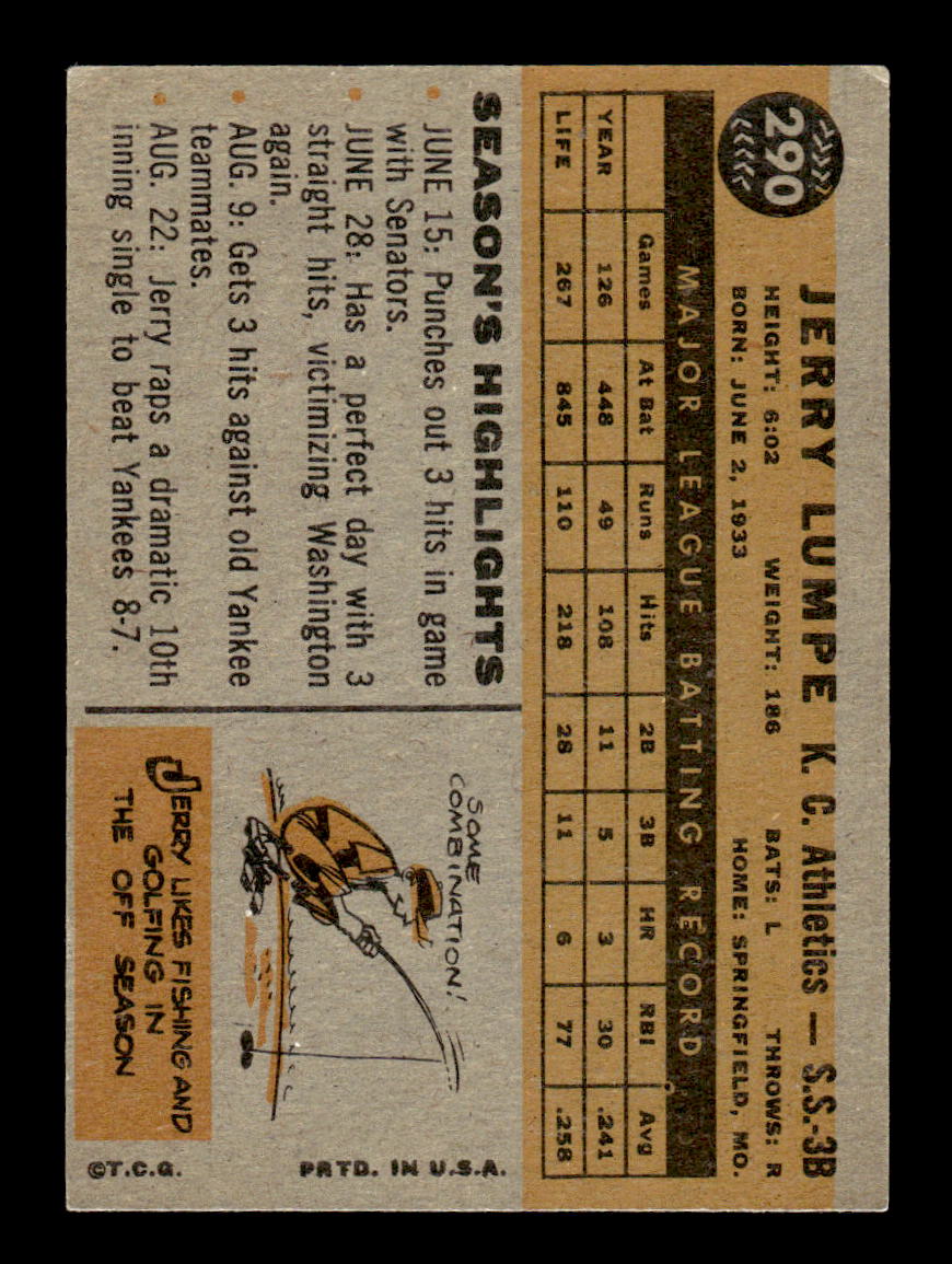 1960 Topps #290 Jerry Lumpe Kansas City Athletics EXMT KC10008922