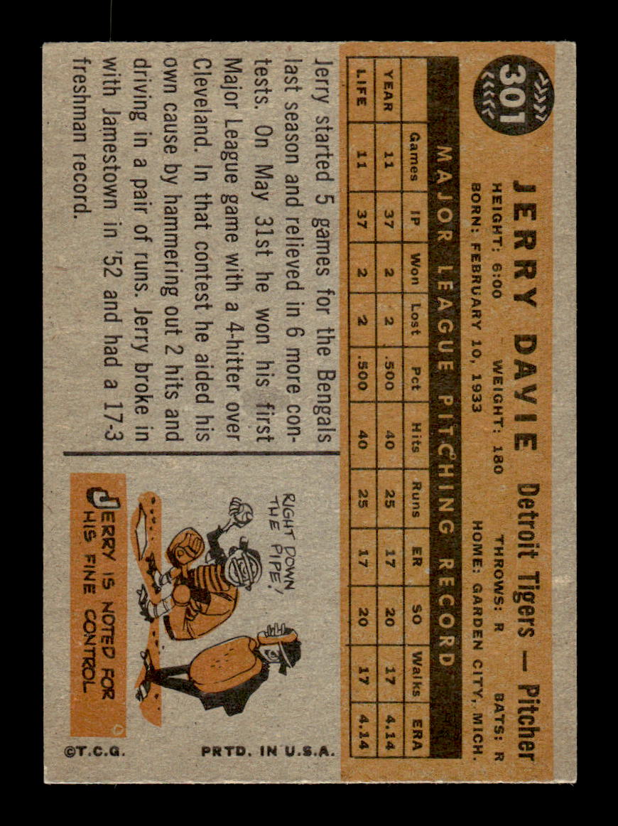 1960 Topps #301 Jerry Davie Detroit Tigers EX KC10008930