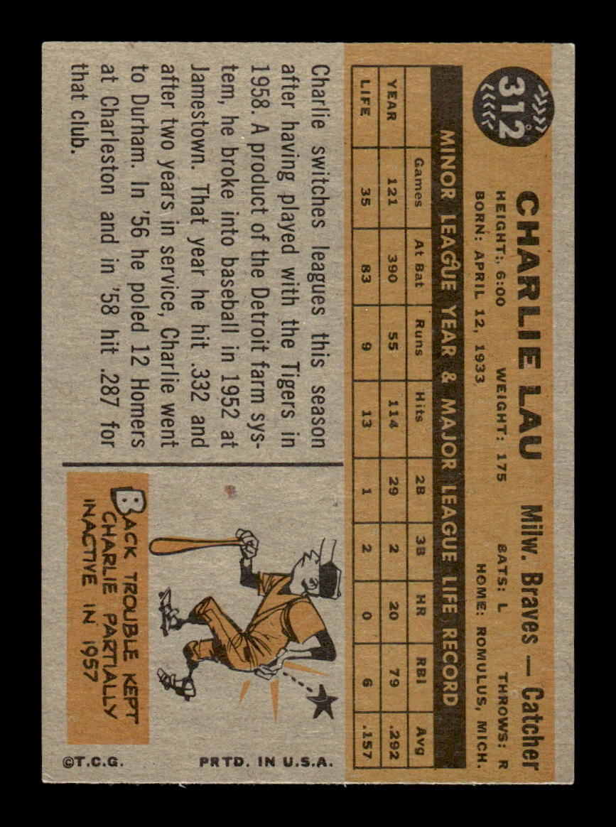 1960 Topps #312 Charlie Lau Milwaukee Braves EXMT KC10008939